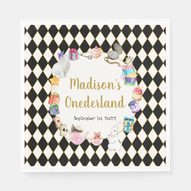 Alice in Wonderland Birthday Onederland Napkin (Front)