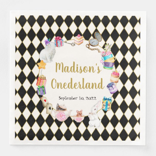 Alice in Wonderland Birthday Onederland Napkins (Front)