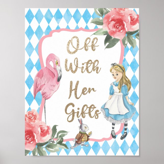 Alice in Wonderland Birthday Party Gift Sign Decor (Front)