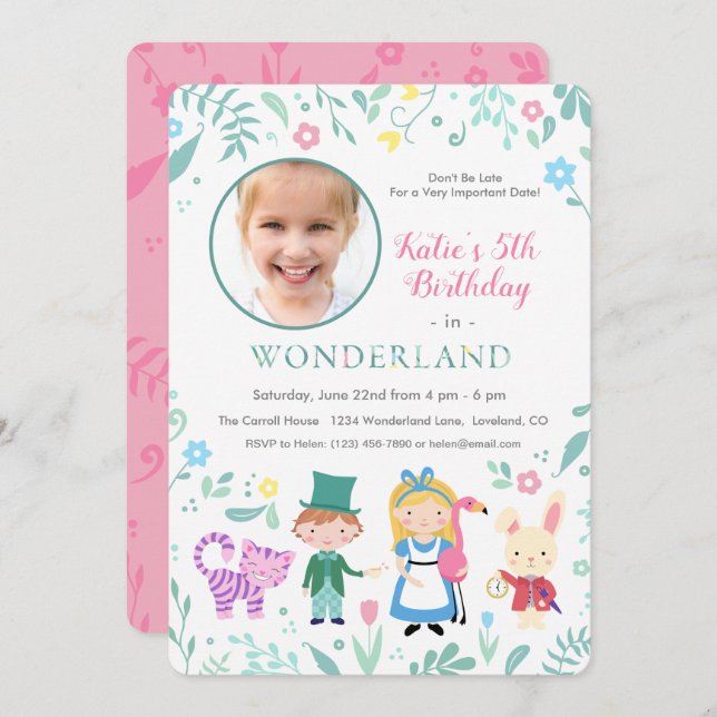 Alice in Wonderland Birthday Party Invitation (Front/Back)