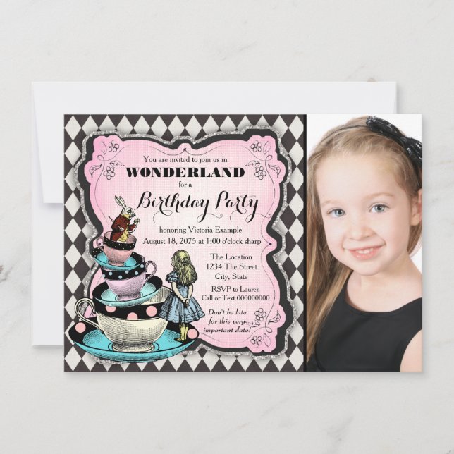 Alice in Wonderland Birthday Party Invitation (Front)
