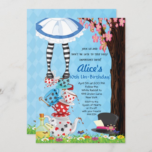 Alice in Wonderland Birthday Party Invitation (Front/Back)