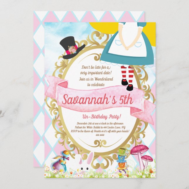 Alice in Wonderland Birthday Party Invitation (Front/Back)