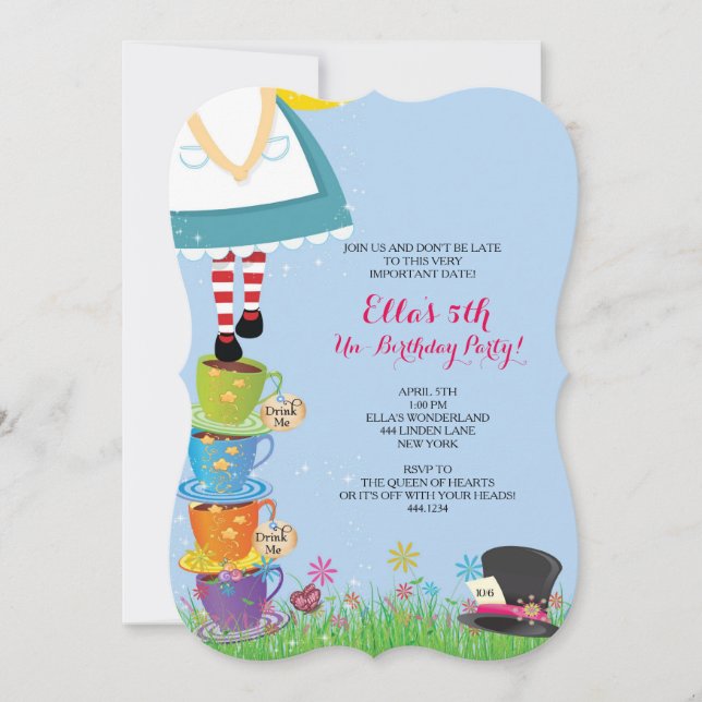 Alice in Wonderland Birthday Party Invitations (Front)