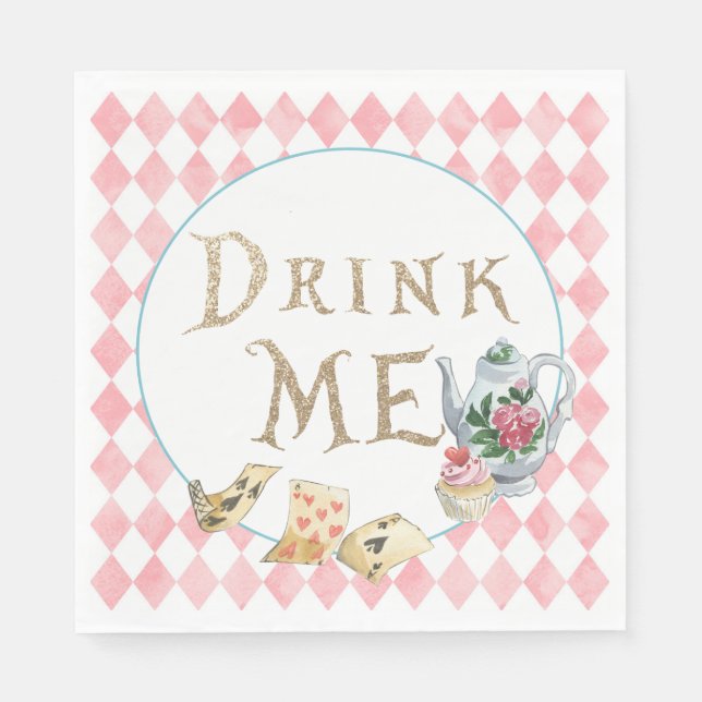 Alice in Wonderland Birthday Party Napkin Drink Me (Front)