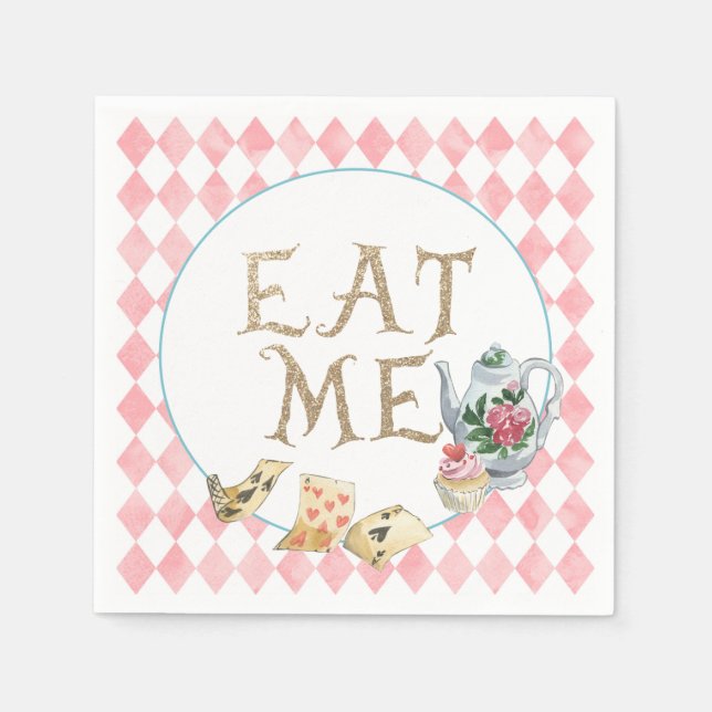 Alice in Wonderland Birthday Party Napkins Eat Me (Front)