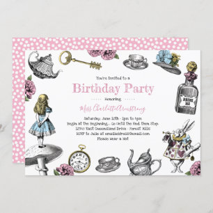 Alice in Wonderland Birthday Party Polka Dots Invitation