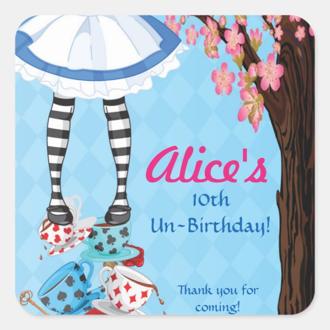 Alice in Wonderland Birthday Party Square Sticker (Front)