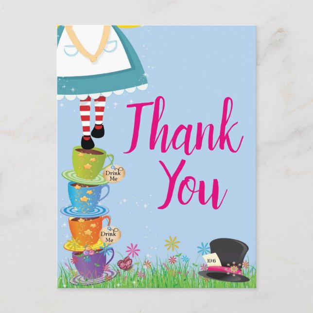 Alice in Wonderland Birthday Party Thank you notes Postcard (Front)
