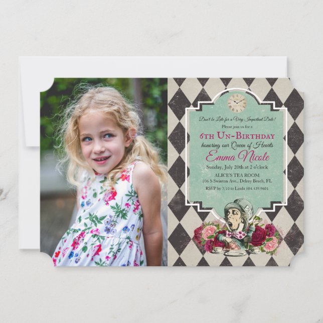 Alice in Wonderland Birthday Photo Invitation (Front)