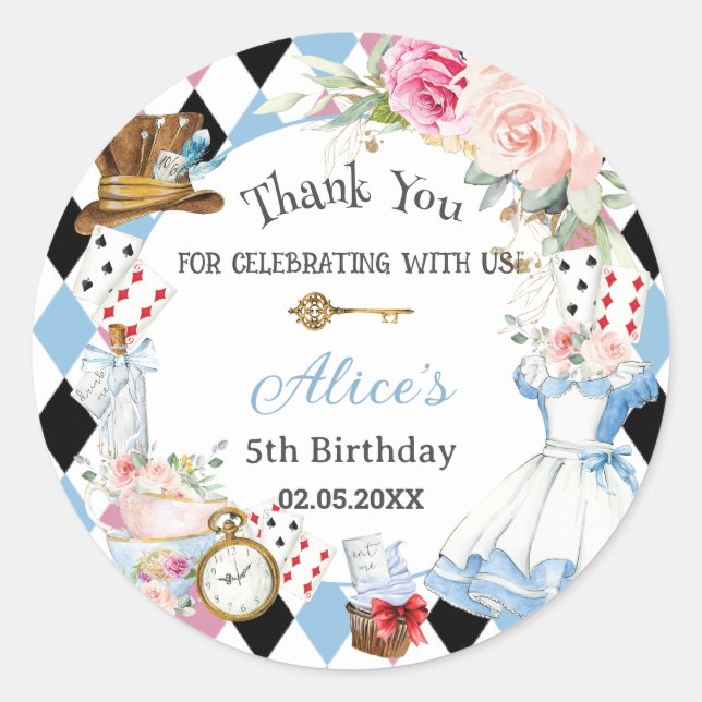 Alice in Wonderland Birthday Tea Party  Classic Round Sticker (Front)