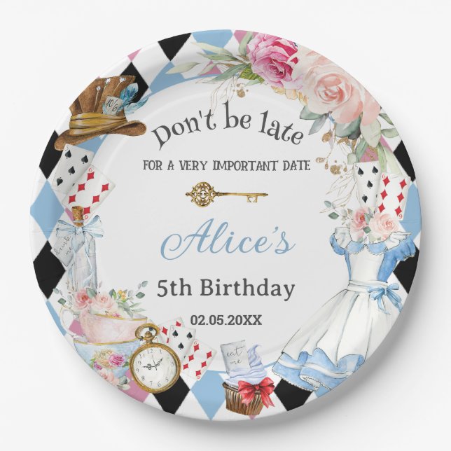 Alice in Wonderland Birthday Tea Party  Paper Plate (Front)