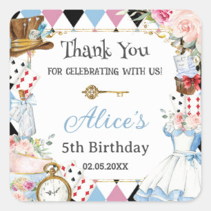 Alice in Wonderland Birthday Tea Party  Square Sticker