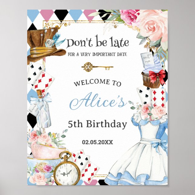 Alice in Wonderland Birthday Tea Party Welcome Poster (Front)