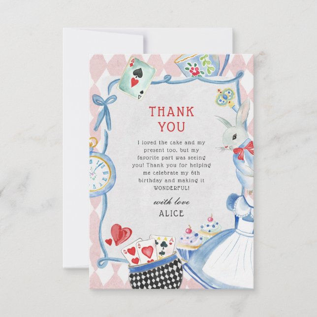 Alice in Wonderland Birthday Thank You Card (Front)