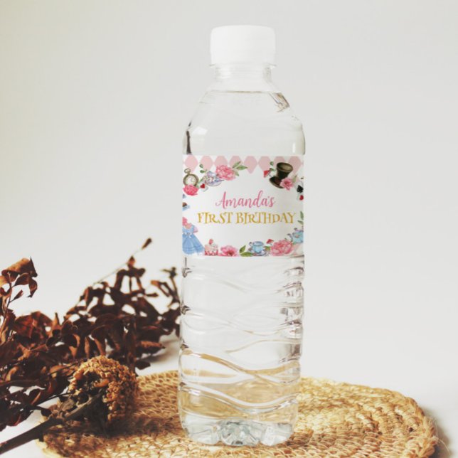 Alice in Wonderland Birthday Water Bottle Label (Creator Uploaded)