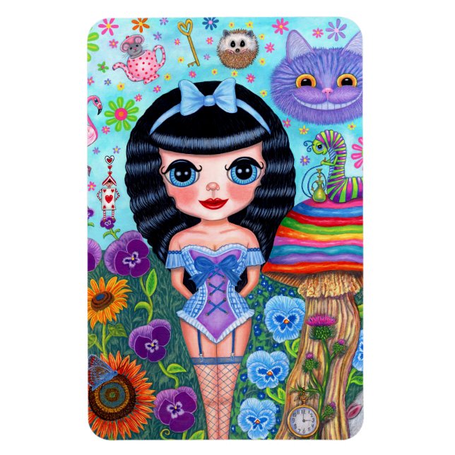 Alice in Wonderland Black Hair Cheshire Cat Cute Magnet (Vertical)