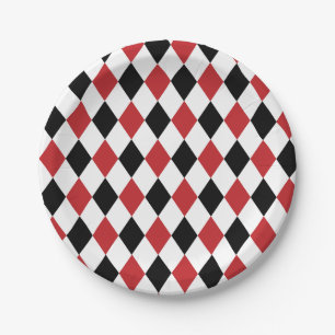 Alice in Wonderland Black Red Argyle Tea Party  Paper Plate