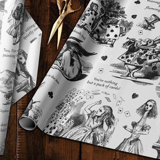 Alice in Wonderland Black White Toile Quotes Wrapping Paper (Creator Uploaded)