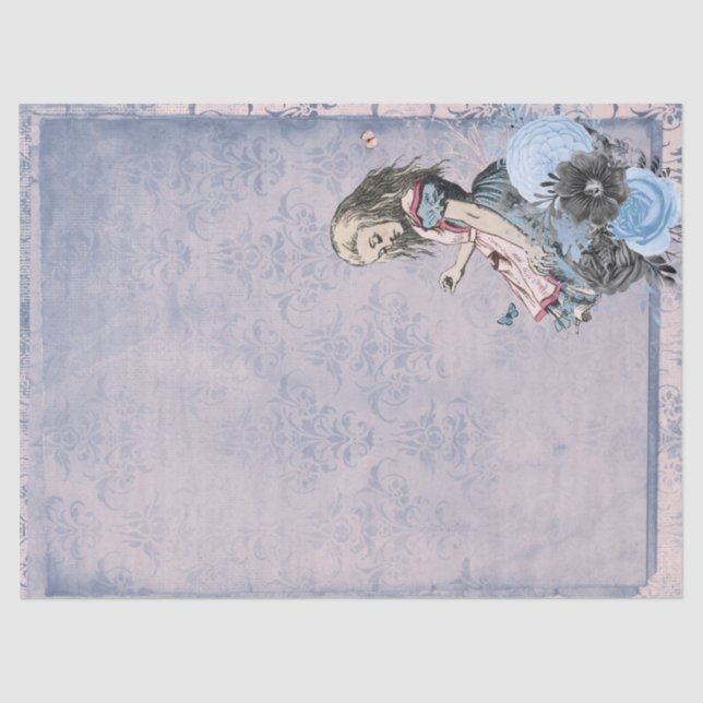 Alice in Wonderland Blue Floral Decoupage Tissue Paper (Front)