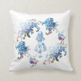 Alice in Wonderland Blue Floral Throw Pillow