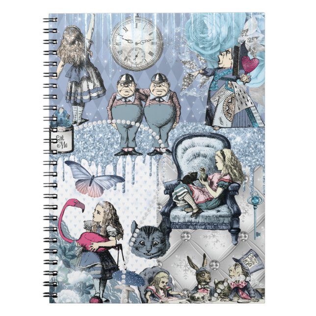 Alice in Wonderland Blue Ice Glitter Notebook (Front)