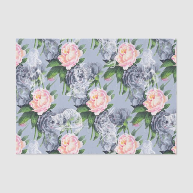 Alice in Wonderland Blue Pink Roses Tissue Paper (Front)