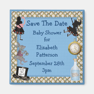 Alice in Wonderland Blue Save The Date Baby Shower Magnet