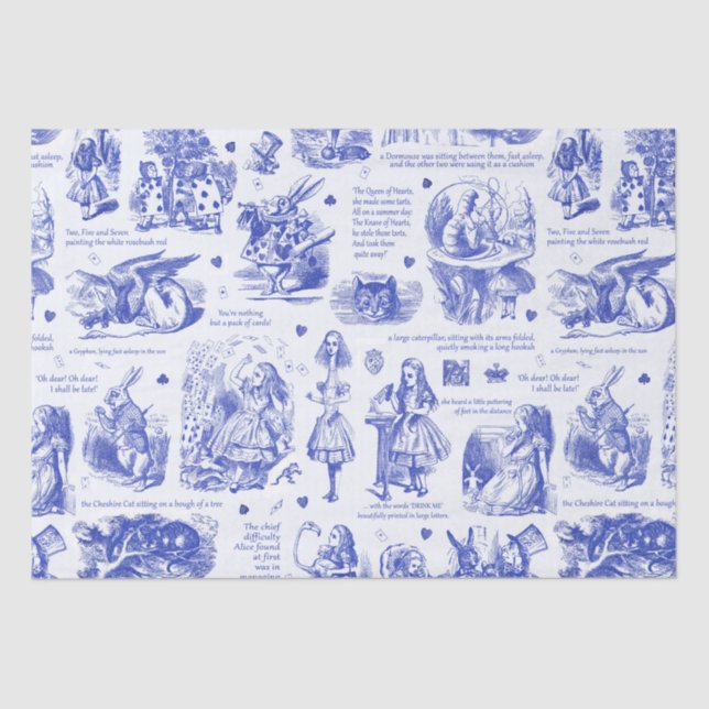 Alice in Wonderland Blue Toile Quotes Tissue Paper (Front)