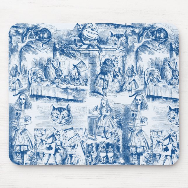 Alice In Wonderland Blue & White Toils Mouse Mat (Front)