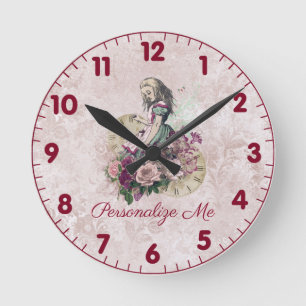 Alice in Wonderland Blush Floral Personalised Round Clock