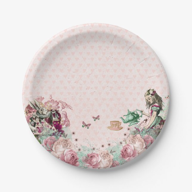 Alice in Wonderland Blush & Mint Tea Party Paper Plate (Front)