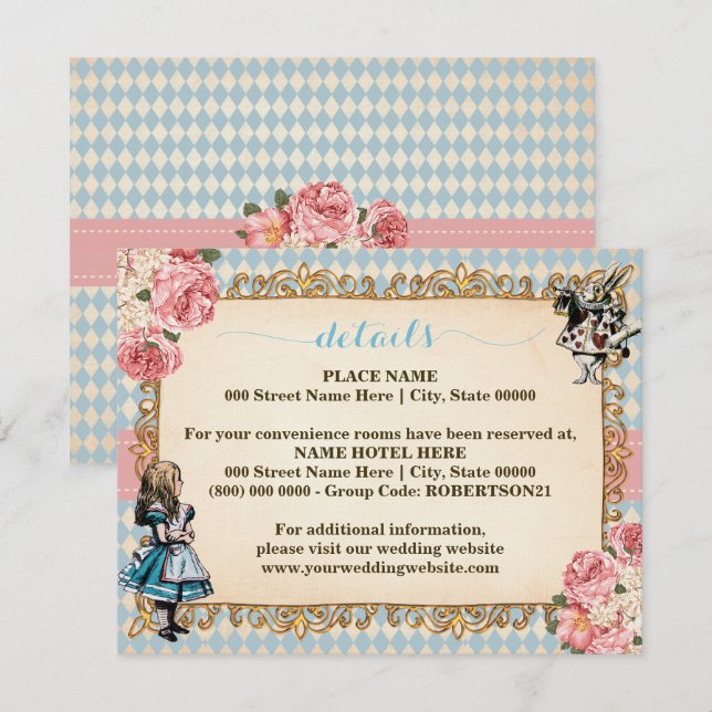 Alice in Wonderland  Bridal Shower Extra Details Enclosure Card (Front/Back)