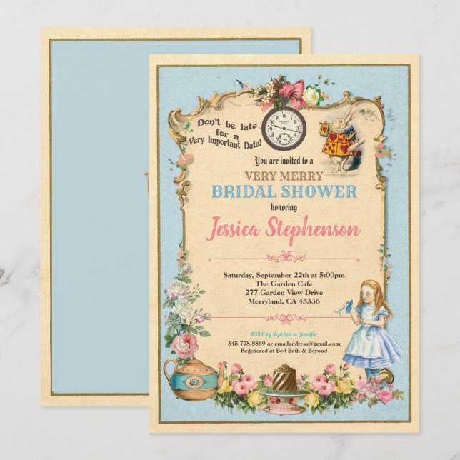 Alice in Wonderland bridal shower invitaion blue Invitation (Front/Back)