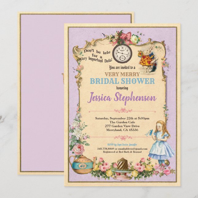 Alice in Wonderland bridal shower invitaion pink Invitation (Front/Back)