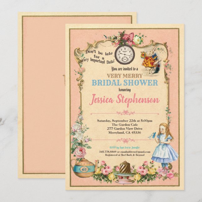 Alice in Wonderland bridal shower invitaion pink Invitation (Front/Back)