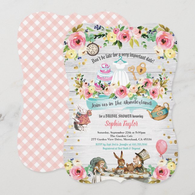 Alice in Wonderland bridal shower invitation (Front/Back)
