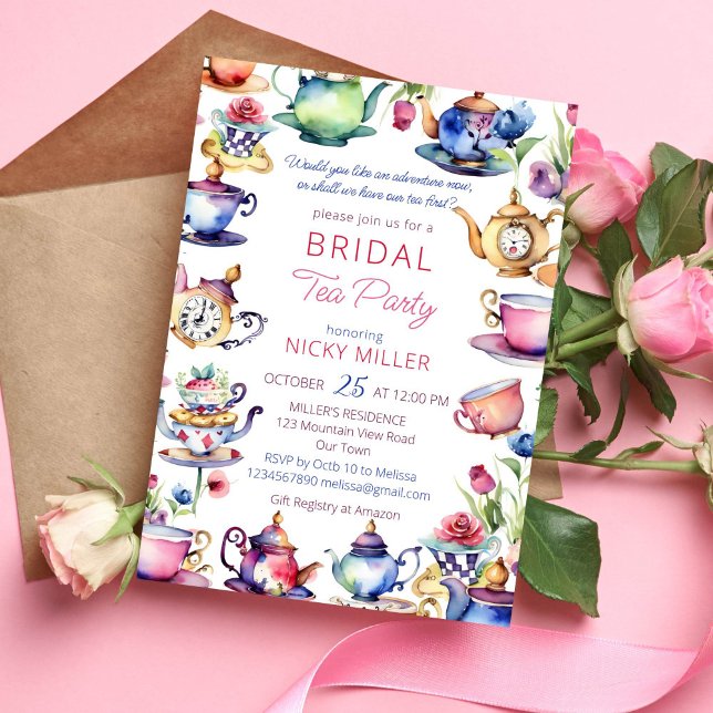 Alice in wonderland bridal shower tea party invitation (Alice in wonderland bridal shower tea party template invitation instant download whimsical watercolo)