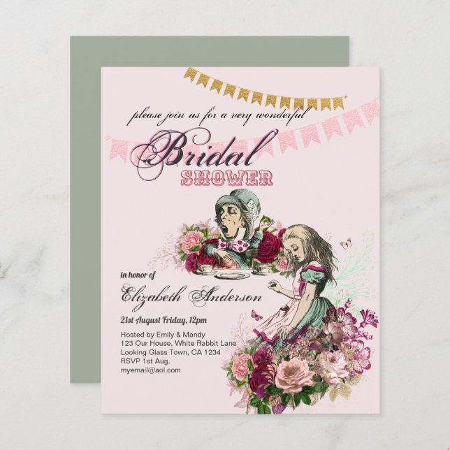 Alice in Wonderland Bridal Shower Tea Party Invite (Front/Back)