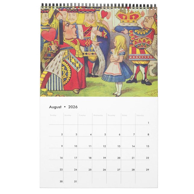 Alice in Wonderland Calendar (Aug 2026)