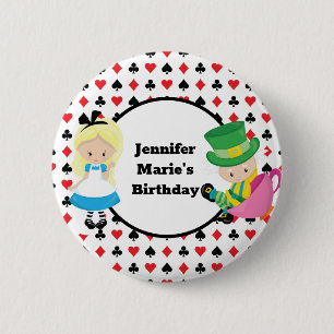 Alice in Wonderland Card Deck Custom Kids Birthday 6 Cm Round Badge