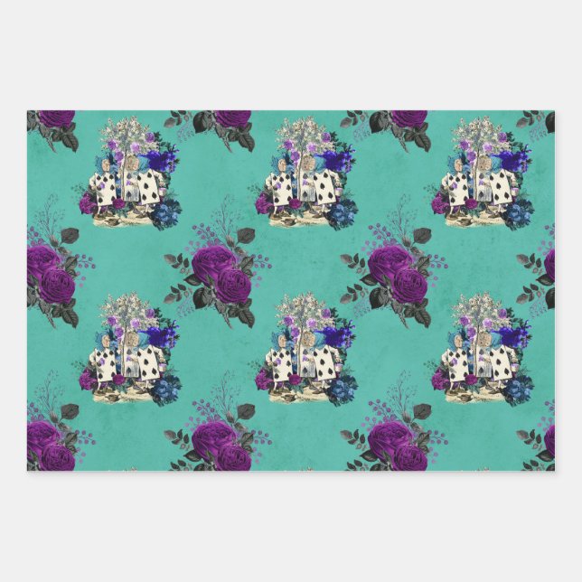 Alice in Wonderland Cards and Roses Wrapping Paper Sheet (Front)