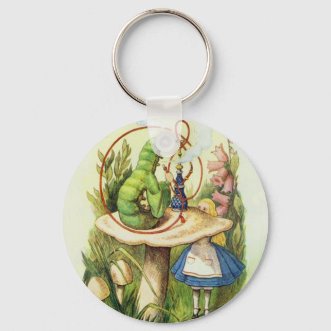 Alice in Wonderland Caterpillar Hookah Button Key Ring (Front)