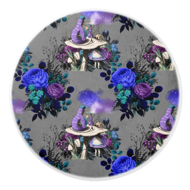 Alice in Wonderland Caterpillar Smoking Flowers Ceramic Knob (Front)