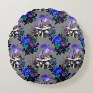 Alice in Wonderland Caterpillar Smoking Flowers Round Cushion