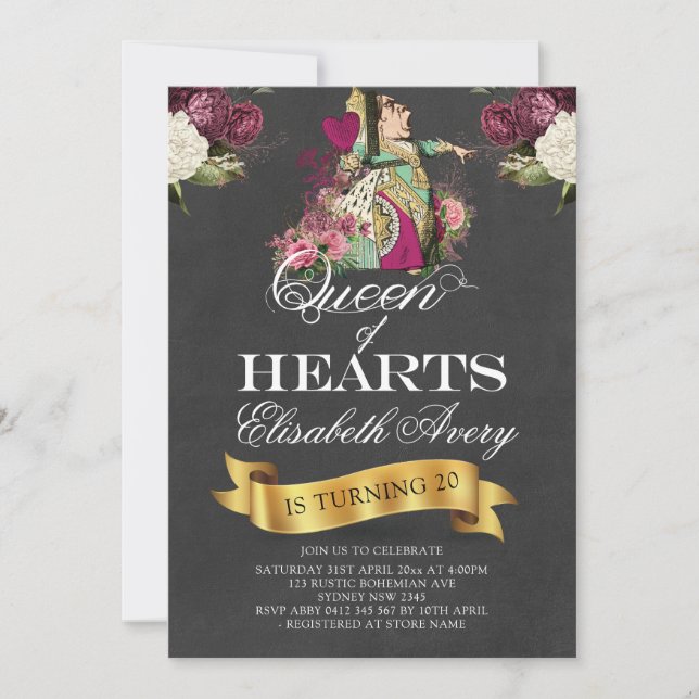 Alice in Wonderland Chalkboard Queen Invitation (Front)