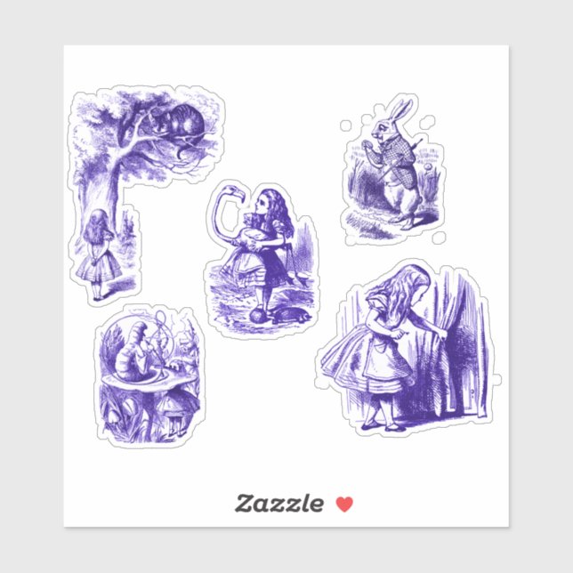 Alice in Wonderland Characters in Purple Stickers (Sheet)