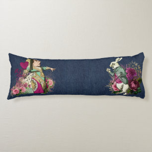 Alice in Wonderland Characters on Blue Denim Body Cushion