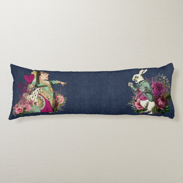Alice in Wonderland Characters on Blue Denim Body Cushion (Front)