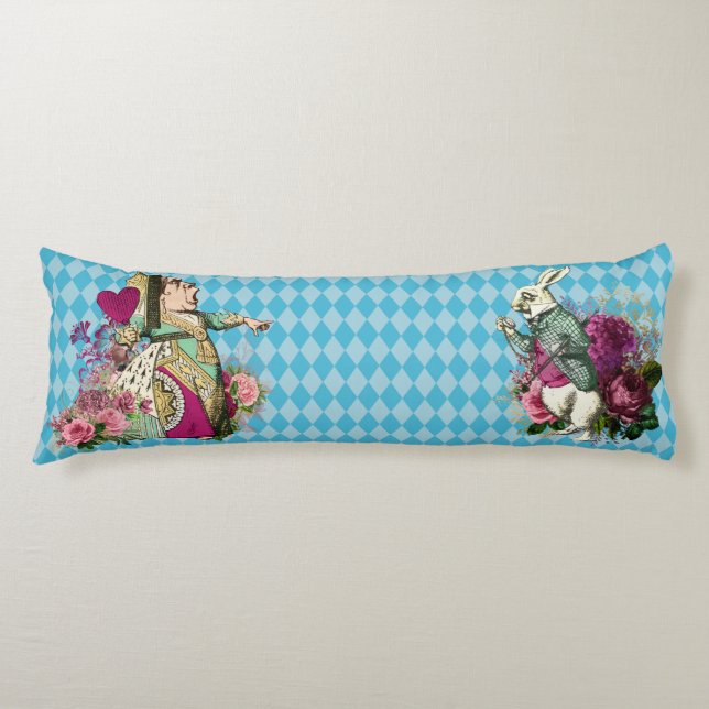 Alice in Wonderland Characters on Blue Harlequin Body Cushion (Front)